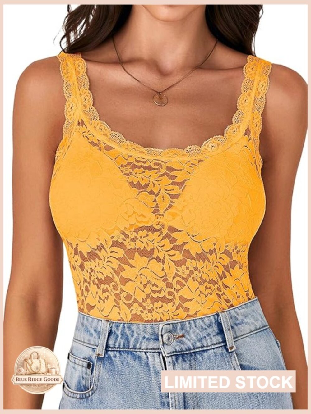 Floral Lace Tank Top Scallop Strap Sleeveless Sheer Cami Shirt - Picture 1 of 6